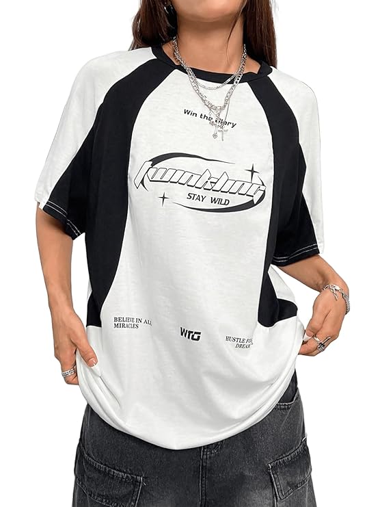 SXV 'Hustle for The Dream Life’ Printed Cool Aesthetic Oversized Baggy Cotton T-Shirt for Women