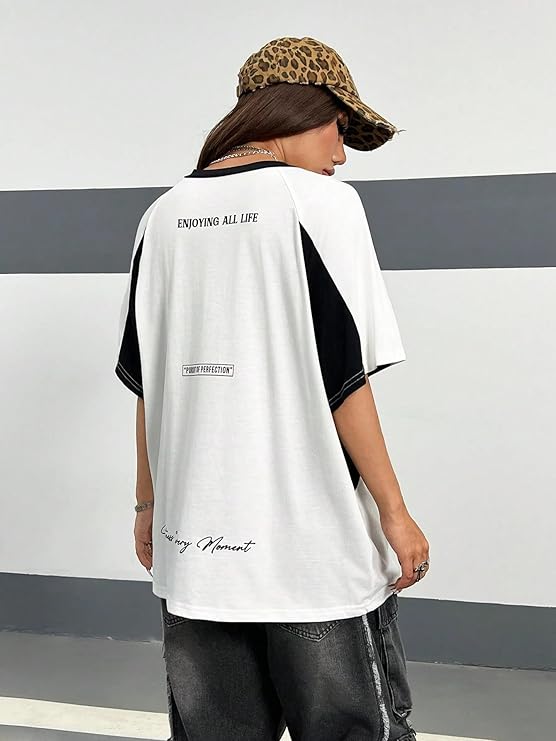 SXV 'Hustle for The Dream Life’ Printed Cool Aesthetic Oversized Baggy Cotton T-Shirt for Women - Image 3