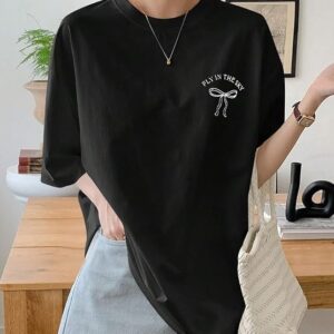 SXV 'Fly in The Sky' Printed Cool Aesthetic Oversized Baggy Cotton T-Shirt (in, Alpha, S, Regular, Black)